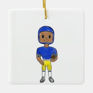 vintage retro football player blue yellow simple   ceramic ornament