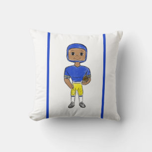 vintage retro football player blue yellow simple cushion