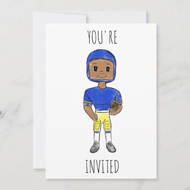 vintage retro football player blue yellow simple   invitation (Front)
