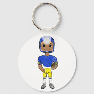 vintage retro football player blue yellow simple key ring