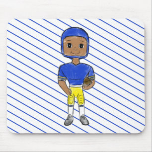 vintage retro football player blue yellow simple mouse pad