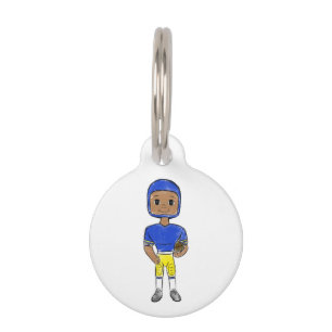 vintage retro football player blue yellow simple pet tag