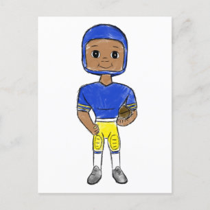 vintage retro football player blue yellow simple postcard