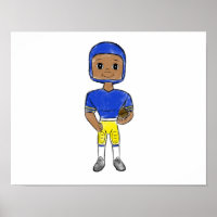 vintage retro football player blue yellow simple