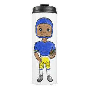 vintage retro football player blue yellow simple   thermal tumbler