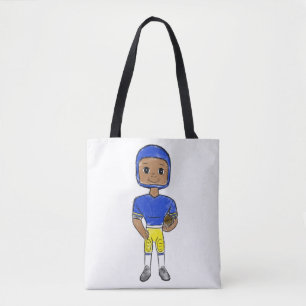 vintage retro football player blue yellow simple tote bag