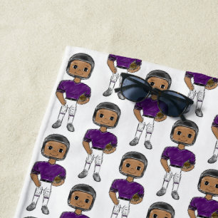 vintage retro football player purple black simple beach towel