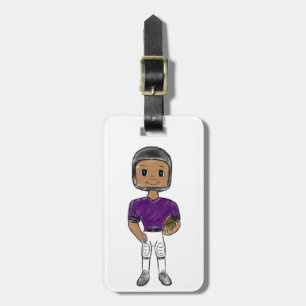 vintage retro football player purple black simple luggage tag