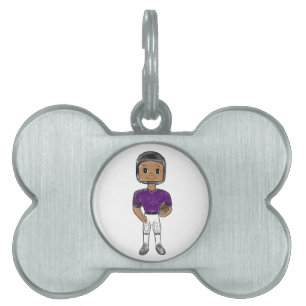 vintage retro football player purple black simple pet ID tag