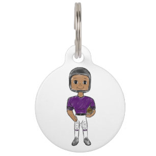 vintage retro football player purple black simple pet tag