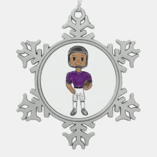 vintage retro football player purple black simple snowflake pewter christmas ornament