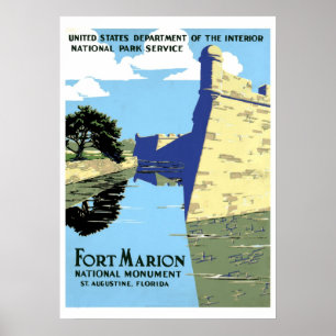 Vintage retro Fort Marion St. Augustine travel Poster