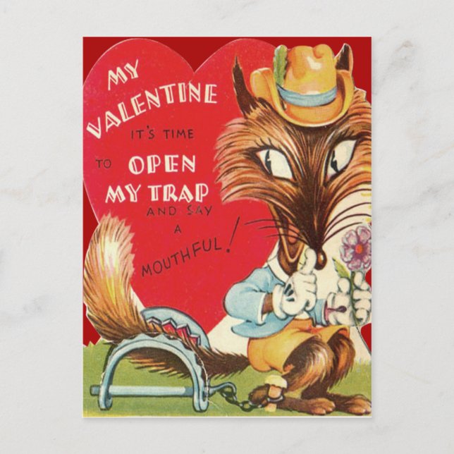 Vintage Retro Fox Valentine Card (Front)
