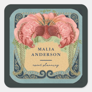 Vintage Retro French Floral Art Nouveau Frame Square Sticker