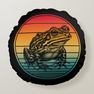 Vintage Retro Frog Amphibian Toad Round Cushion