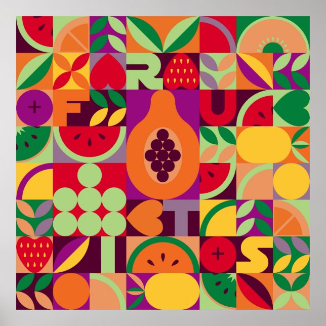 Vintage retro fruit vintage seamless pattern. Abst Poster (Front)