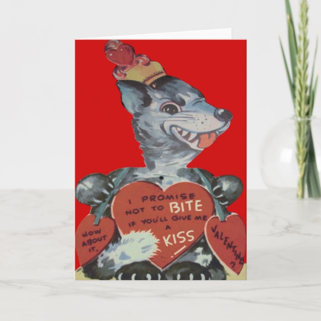Vintage Retro Funny Wolf Valentine Card (Front)
