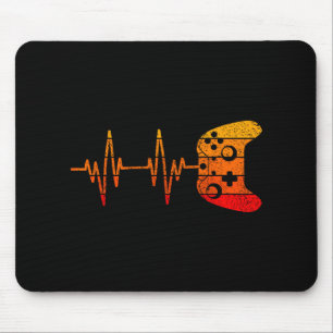 Vintage Retro Gamer Heartbeat Shirt Funny Video Ga Mouse Pad