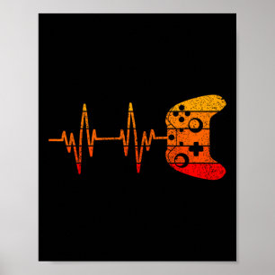 Vintage Retro Gamer Heartbeat Shirt Funny Video Ga Poster