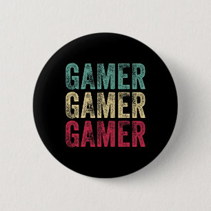 Vintage Retro Gamer Video Game Player Boys Teens M 6 Cm Round Badge
