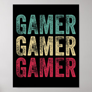 Vintage Retro Gamer Video Game Player Boys Teens M Poster
