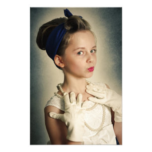 Vintage retro girl photo print