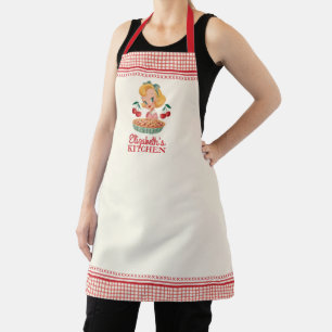 Vintage Retro Girl Red Cherry Pie Gingham Apron