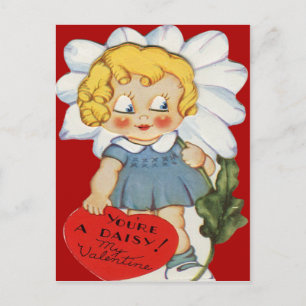 Vintage Retro Girl With Daisy Valentine Card