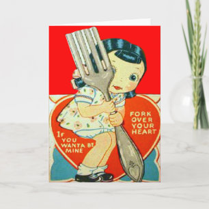 Vintage Retro Girl With Fork Valentine Card