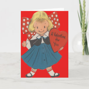 Vintage Retro Girl With Heart Valentine Card
