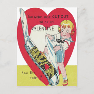 Vintage Retro Girl With Knife Valentine Card