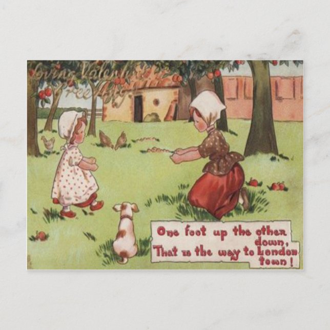 Vintage Retro Girls & Dog Valentine Card (Front)