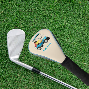 Vintage Retro Golf Cart Cute Blue Monogrammed Head Cover