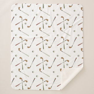 Vintage Retro Golf Golfer Club Ball Pattern White Sherpa Blanket