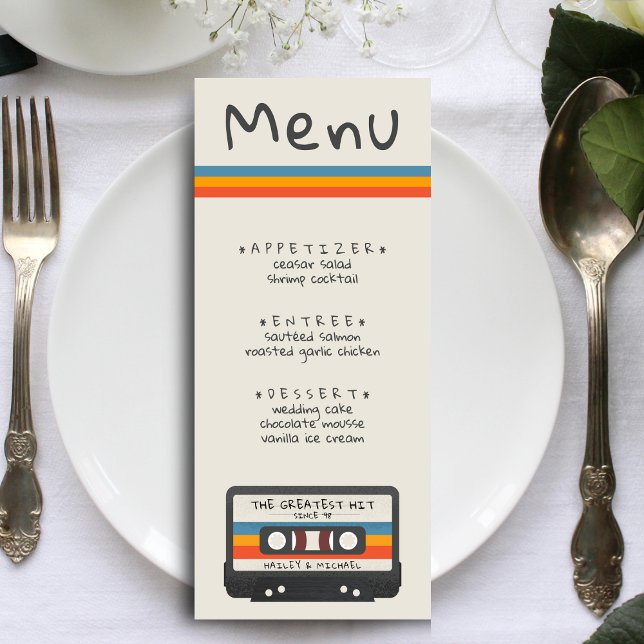 Vintage Retro Greatest Hit Cassette Tape Wedding Menu (Vintage Retro Greatest Hit Cassette Tape Wedding Menu)