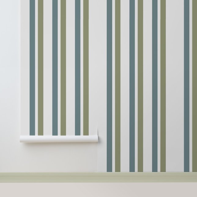Vintage Retro Green Stripes Pattern Wallpaper (Stylish Vintage Green Stripes Peel and Stick Wallpaper.)