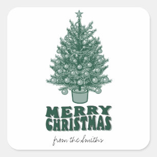 Vintage Retro Greenery Merry Christmas non photo Square Sticker