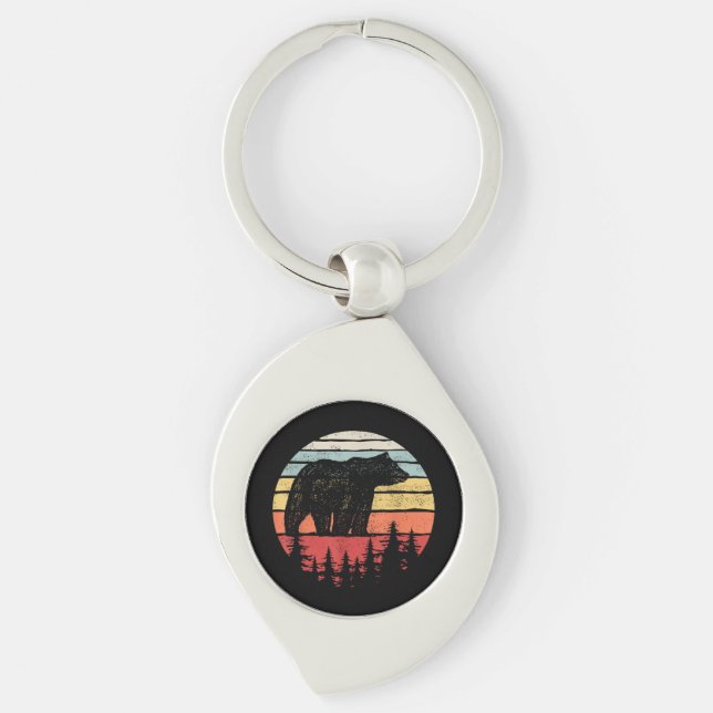 Vintage Retro Grizzly Bear Key Ring (Front)
