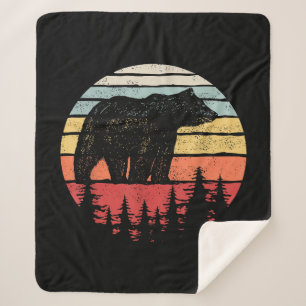 Vintage Retro Grizzly Bear Sherpa Blanket