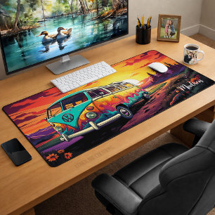 Vintage Retro Groovy Travel Van Desk Mat