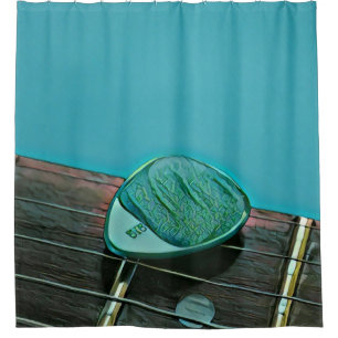 Vintage retro guitar artwork for guitarist shower curtain