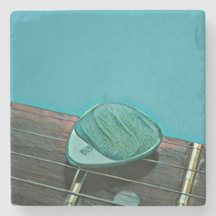 Vintage retro guitar artwork for guitarist stone coaster