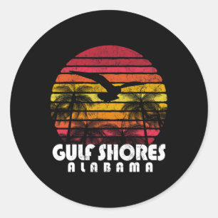 Vintage Retro Gulf Shores Al Alabama Sunset Distre Classic Round Sticker