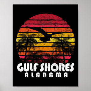 Vintage Retro Gulf Shores Al Alabama Sunset Distre Poster