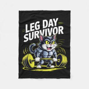 Vintage Retro Gym Cat Funny Weight Lifting Design Fleece Blanket