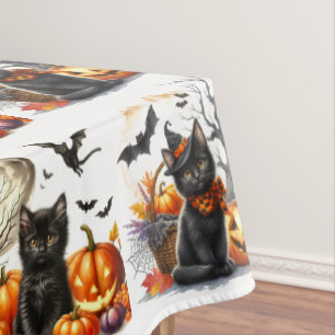 Vintage Retro Halloween Cat and Pumpkin Tablecloth