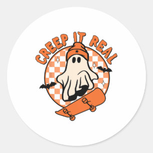 Vintage Retro Halloween Creep It Real Ghost Boy Fa Classic Round Sticker