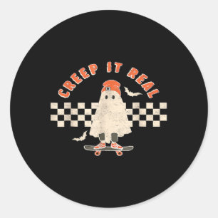 Vintage Retro Halloween Creep It Real Ghost Boy Fa Classic Round Sticker