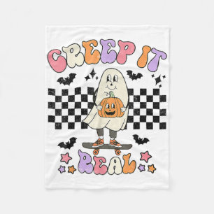 Vintage Retro Halloween Creep It Real Ghost Boy Fa Fleece Blanket