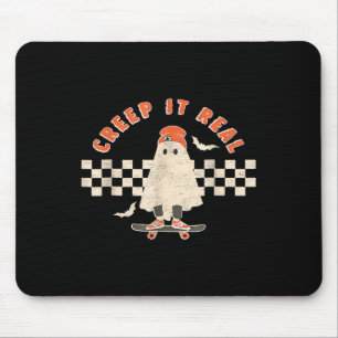 Vintage Retro Halloween Creep It Real Ghost Boy Fa Mouse Pad